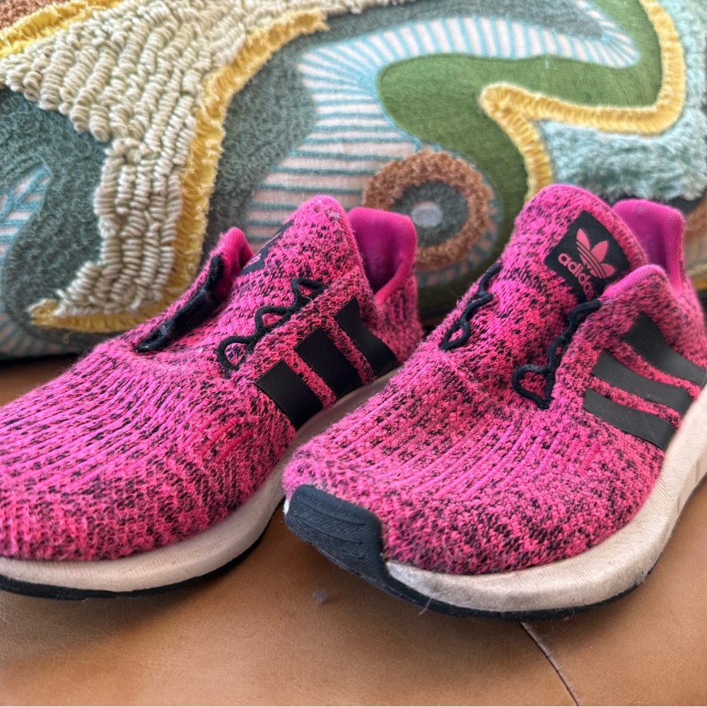adidas Kids Hot Pink and Black Knit Slip-On Sneakers- missing laces